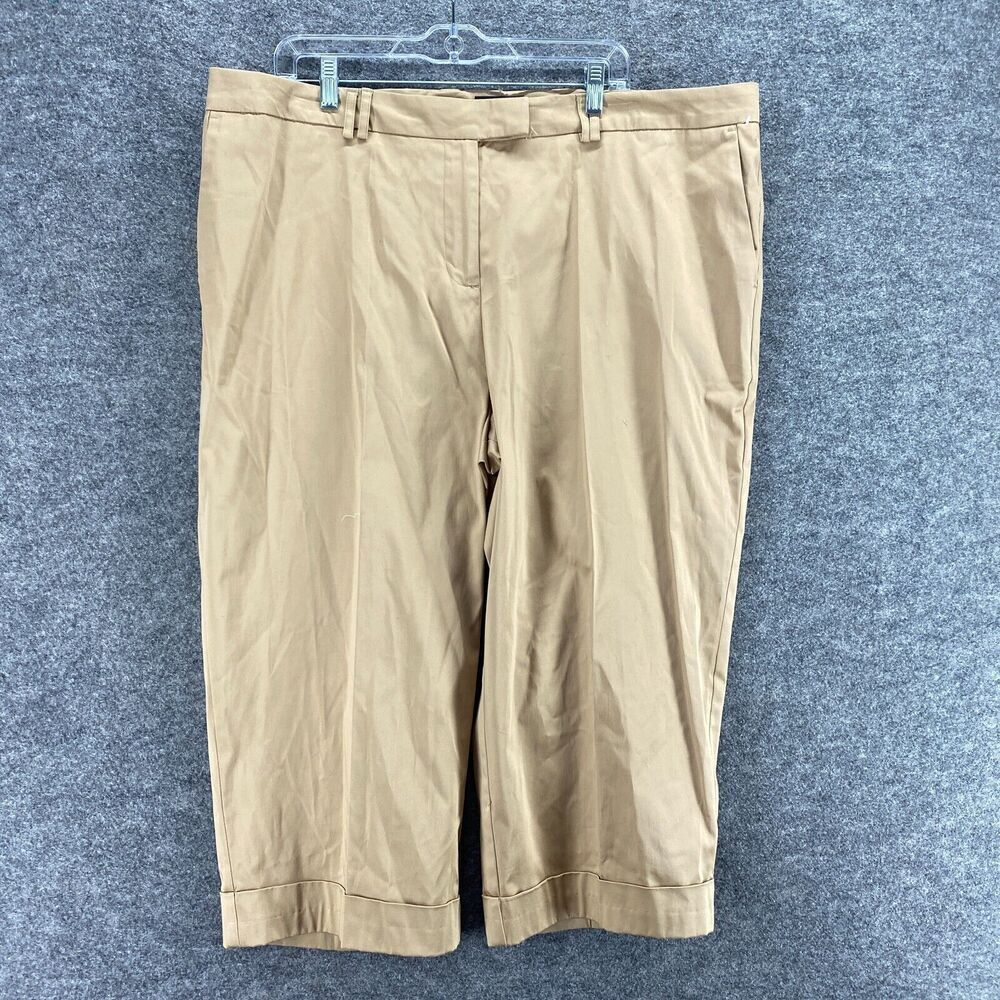 New George Cropped Pants Women 20W Plus Beige High Rise Pleated Cuffed Stretch